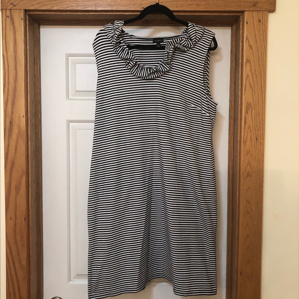 Talbots sleeveless dress, black and white stripes, XLarge